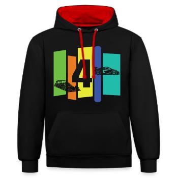 Enfant de quatre ans - Sweat à capuche contrasté - noir/rouge - Devant - Anna (173cm) & Nico (186cm)