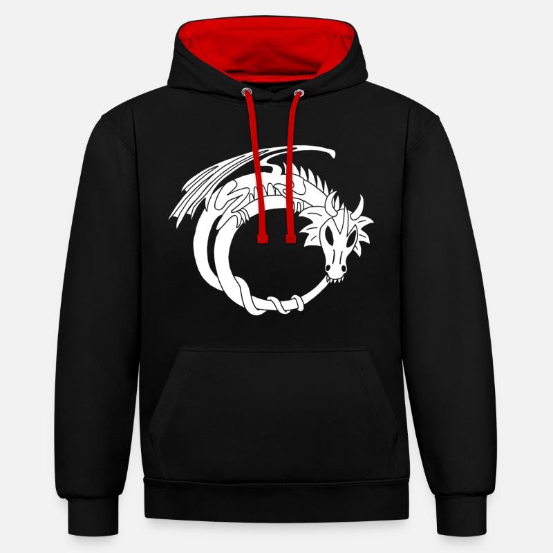 L'anneau du dragon blanc - Sweat à capuche contrasté - noir/rouge