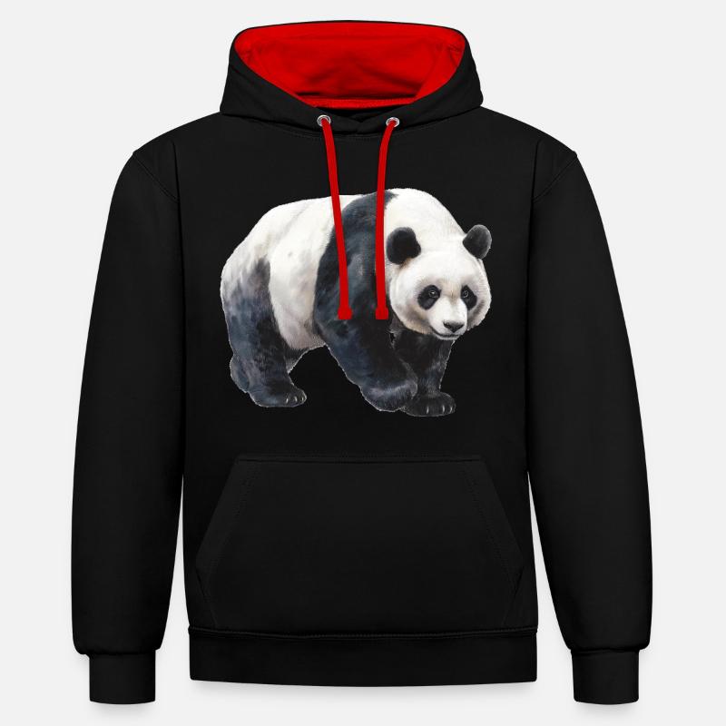 Panda - Sweat à capuche contrasté - noir/rouge