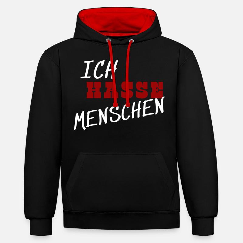 Je déteste les gens - Sweat à capuche contrasté - noir/rouge
