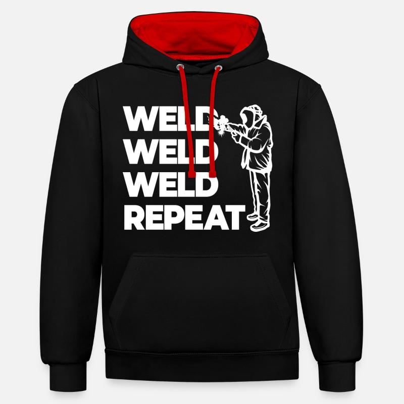 Weld Weld Weld Repeat - Kontrast-Hoodie - Schwarz/Rot