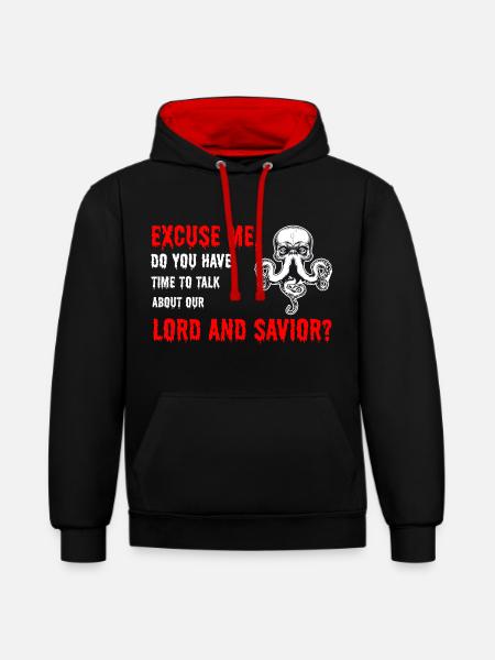 Lord & Savior Cthulhu Hauska parodia T-paita - Kontrastivärinen huppari - musta/punainen