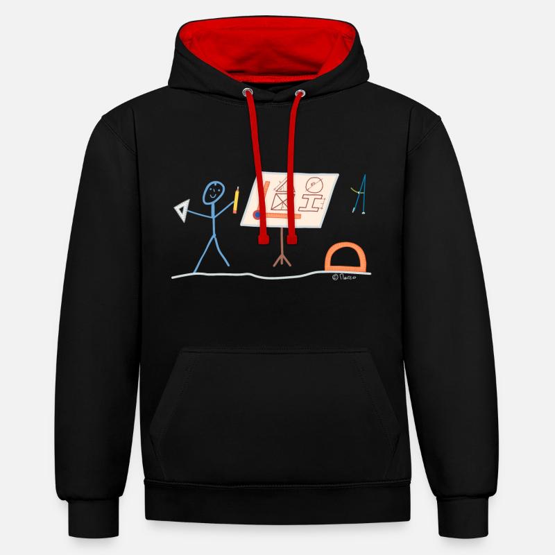 Technischer Zeichner Strichmännchen Konstrukteur - Kontrast-Hoodie - Schwarz/Rot