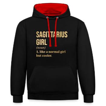 Sagittaire Sagittaire Sagittaire - Sweat à capuche contrasté - noir/rouge - Devant - Anna (173cm) & Nico (186cm)
