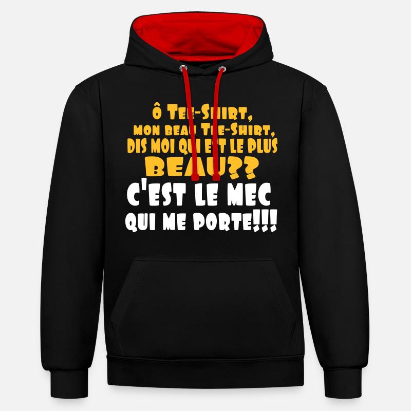 LE PLUS BEAU,citations,drôle,message,célibataire - Sweat à capuche contrasté - noir/rouge