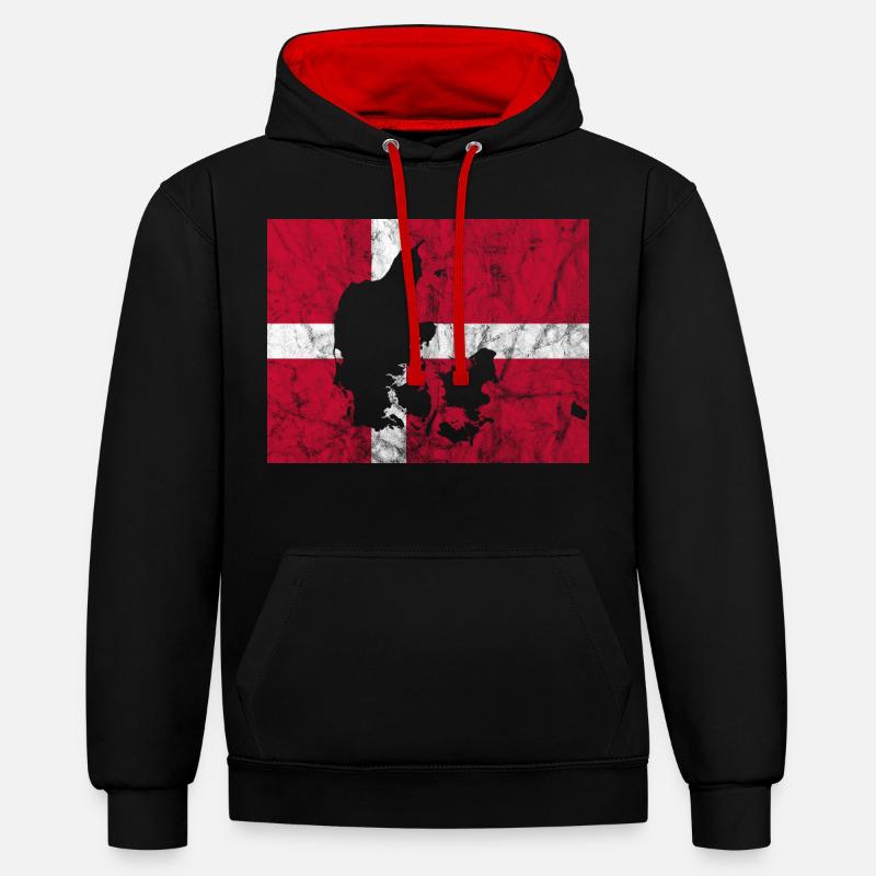 Danemark Drapeau danois Dannebrog Silhouette - Sweat à capuche contrasté - noir/rouge