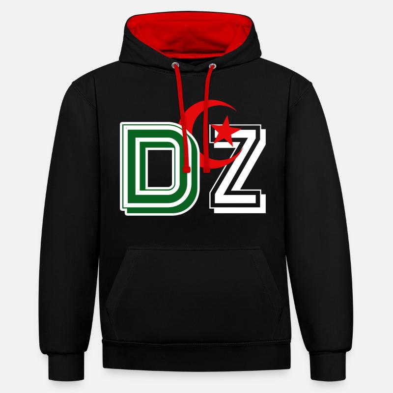DZ Algérie 3D - Sweat à capuche contrasté - noir/rouge