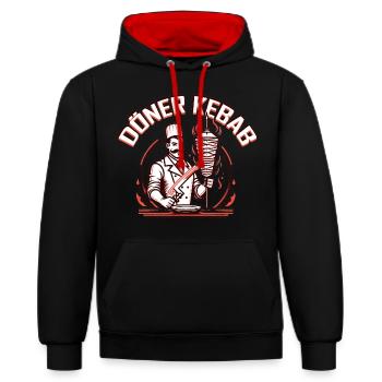 Offizielles Cyber Döner Kebab T-Shirt - Kontrast-Hoodie - Schwarz/Rot - Vorne - Anna (173cm) & Nico (186cm)