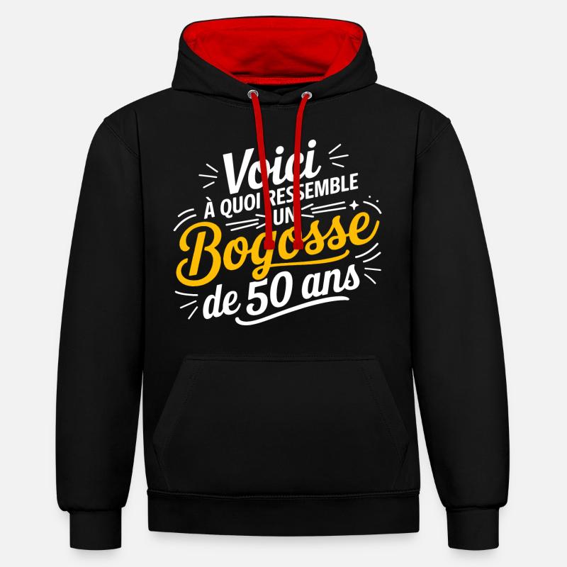 BOGOSSE DE 50 - Sweat à capuche contrasté - noir/rouge