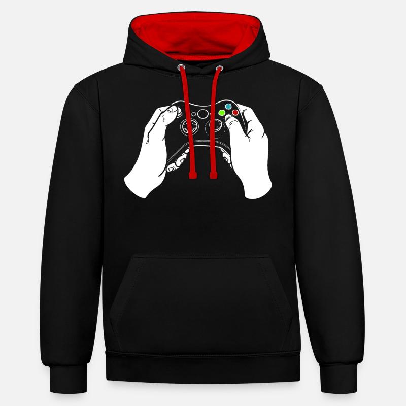 Gaming Controller - Kontrast-Hoodie - Schwarz/Rot