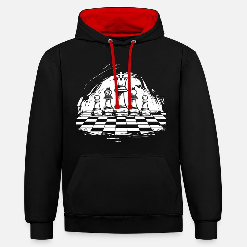 Dessin d’échecs - Sweat à capuche contrasté - noir/rouge