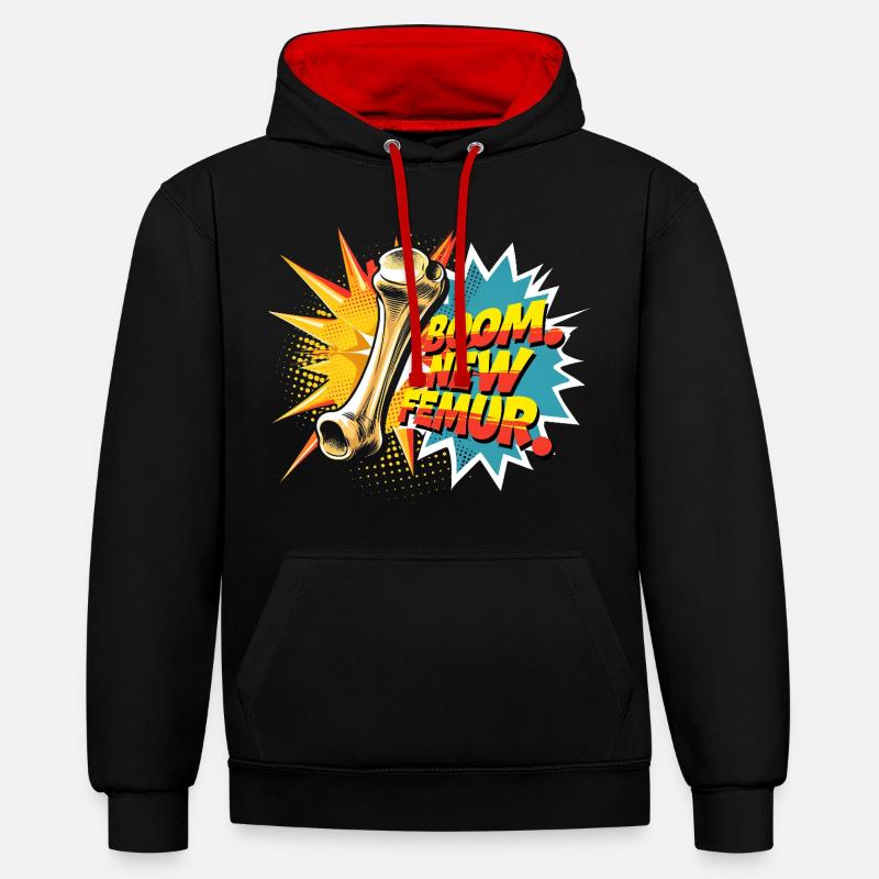 Beinbruch Gebrochener Oberschenkel - Kontrast-Hoodie - Schwarz/Rot