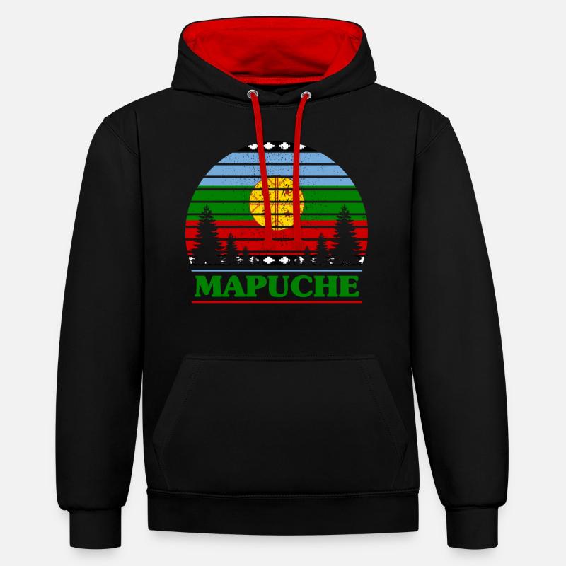 Mapuche - Sweat à capuche contrasté - noir/rouge