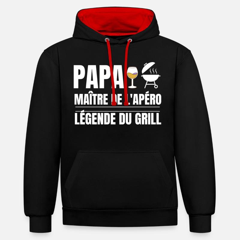 Papa Maître Apéro Gril Légende - Sweat à capuche contrasté - noir/rouge