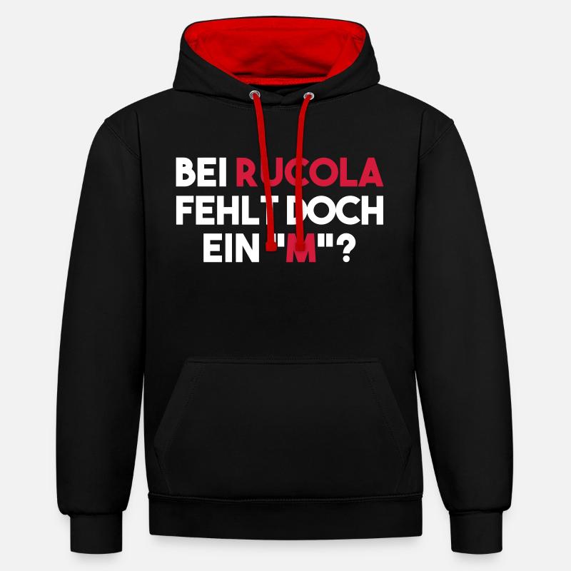 BEI RUCOLA FEHLT DOCH EIN "M"? - Kontrast-Hoodie - Schwarz/Rot