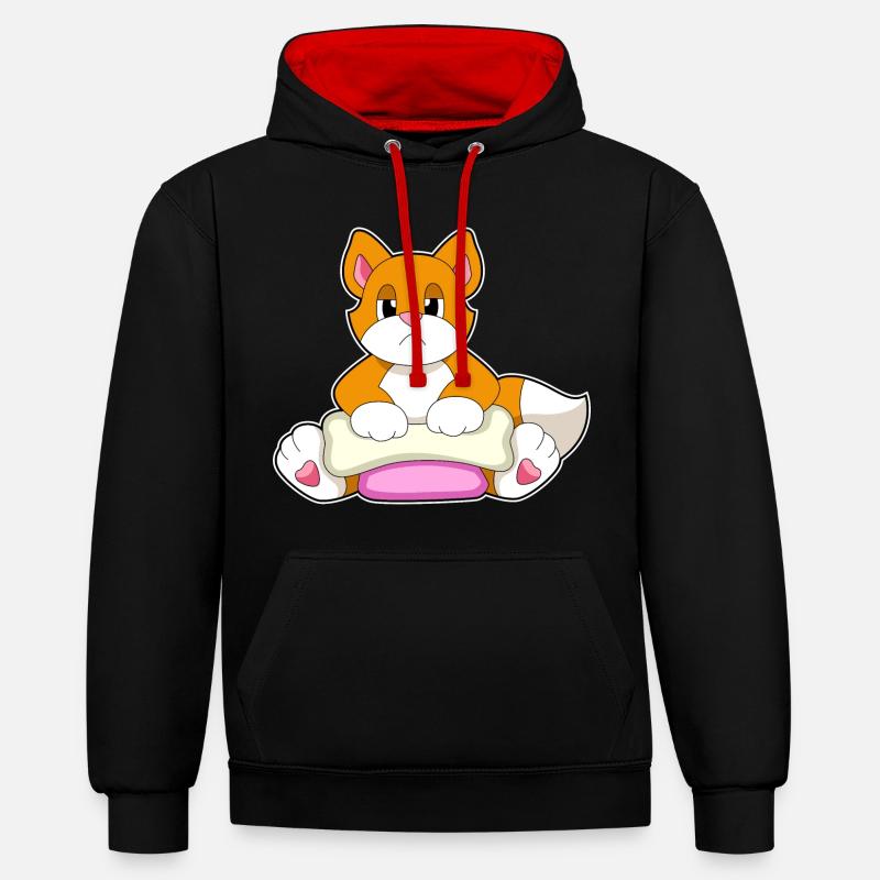 Os de chat - Sweat à capuche contrasté - noir/rouge