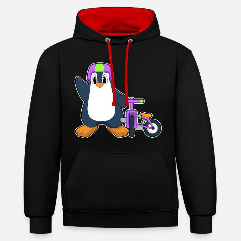 Vélo Pingouin - Sweat à capuche contrasté - noir/rouge