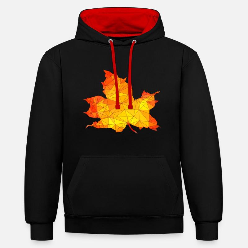 Polygonal Automne Érable Feuille Poly Art - Sweat à capuche contrasté - noir/rouge