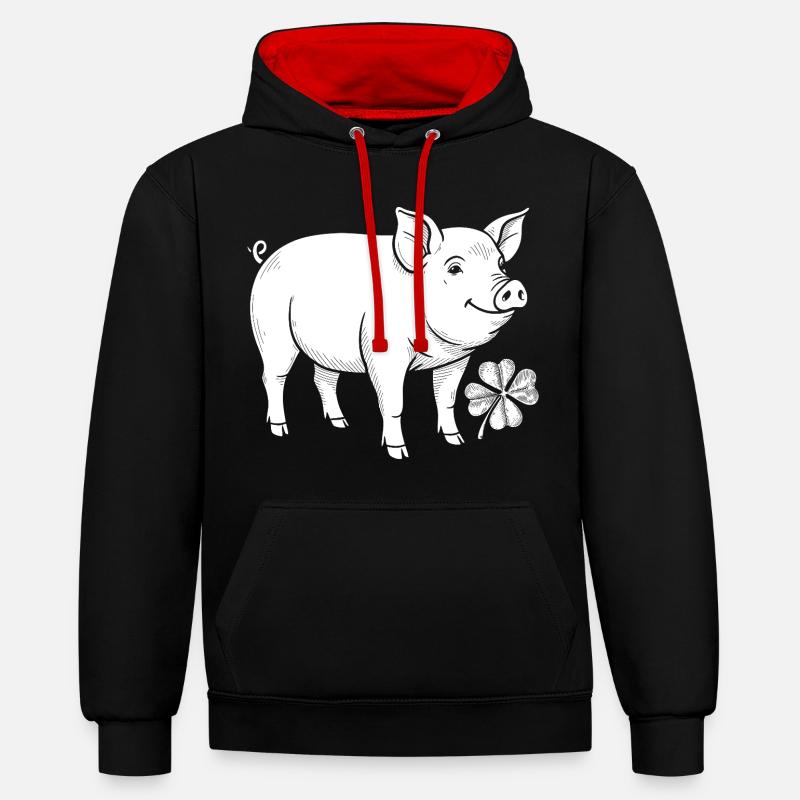 Trèfle de cochon chanceux - Sweat à capuche contrasté - noir/rouge