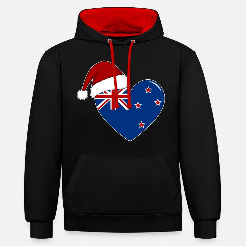 Coeur de Noël drapeau Nouvelle-Zélande - Sweat à capuche contrasté - noir/rouge