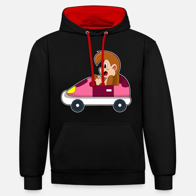 Affe Auto - Kontrast-Hoodie - Schwarz/Rot
