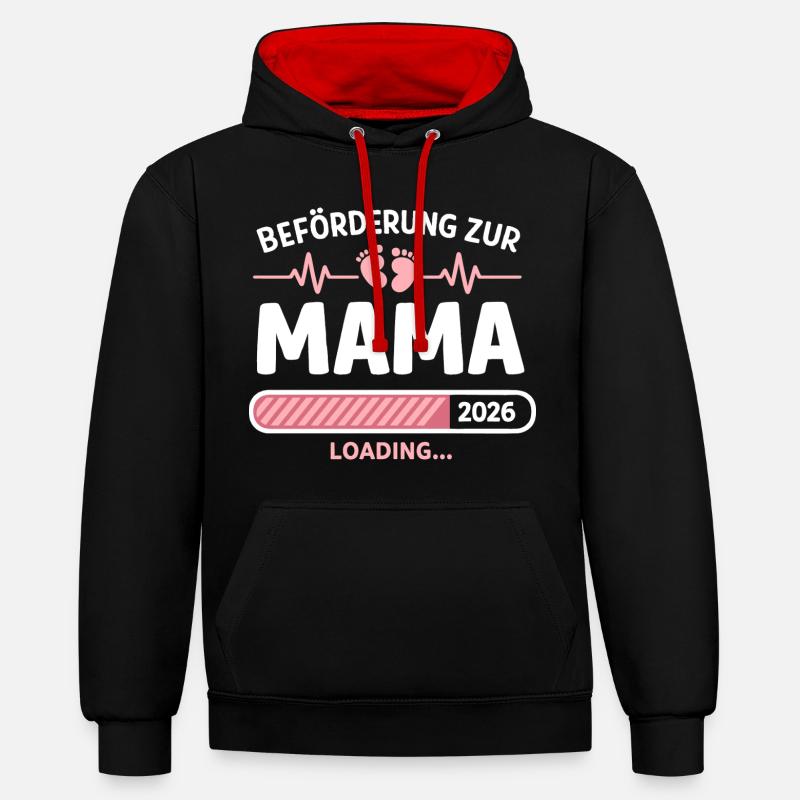 Mama 2026 Loading Beförderung Geschenk - Kontrast-Hoodie - Schwarz/Rot