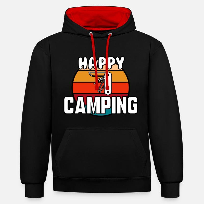 Happy camping - Sweat à capuche contrasté - noir/rouge