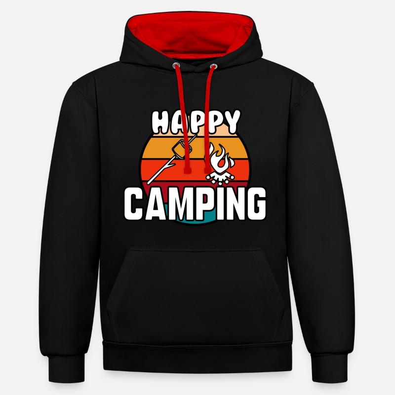 Happy camping - Sweat à capuche contrasté - noir/rouge