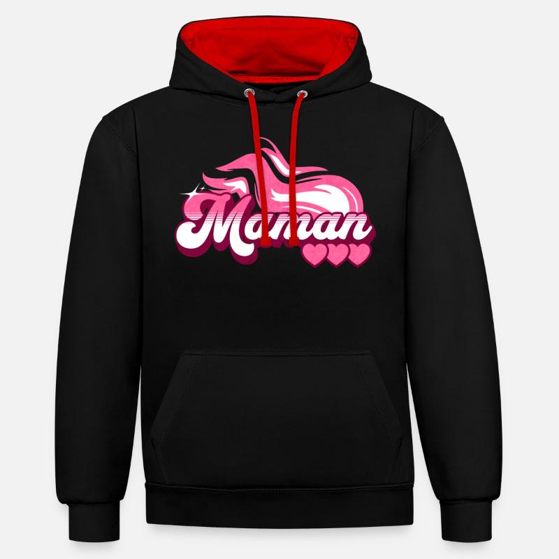 Flamme Cadeau Meilleure Maman - Sweat à capuche contrasté - noir/rouge