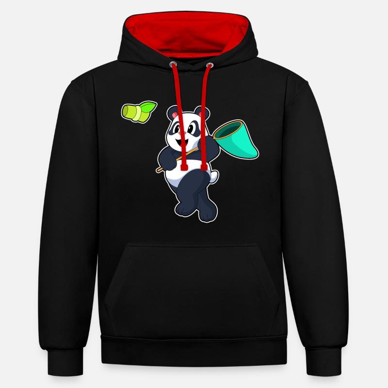 Panda Landing Net Bambou - Sweat à capuche contrasté - noir/rouge