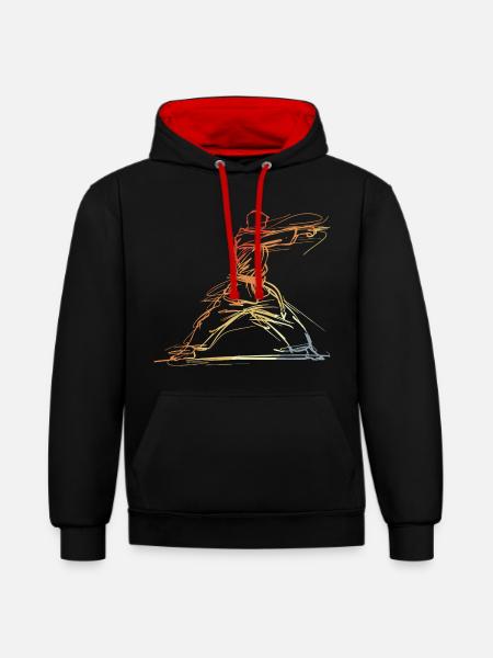 Karateka Line Sketch Retro - Contrast hoodie - black/red