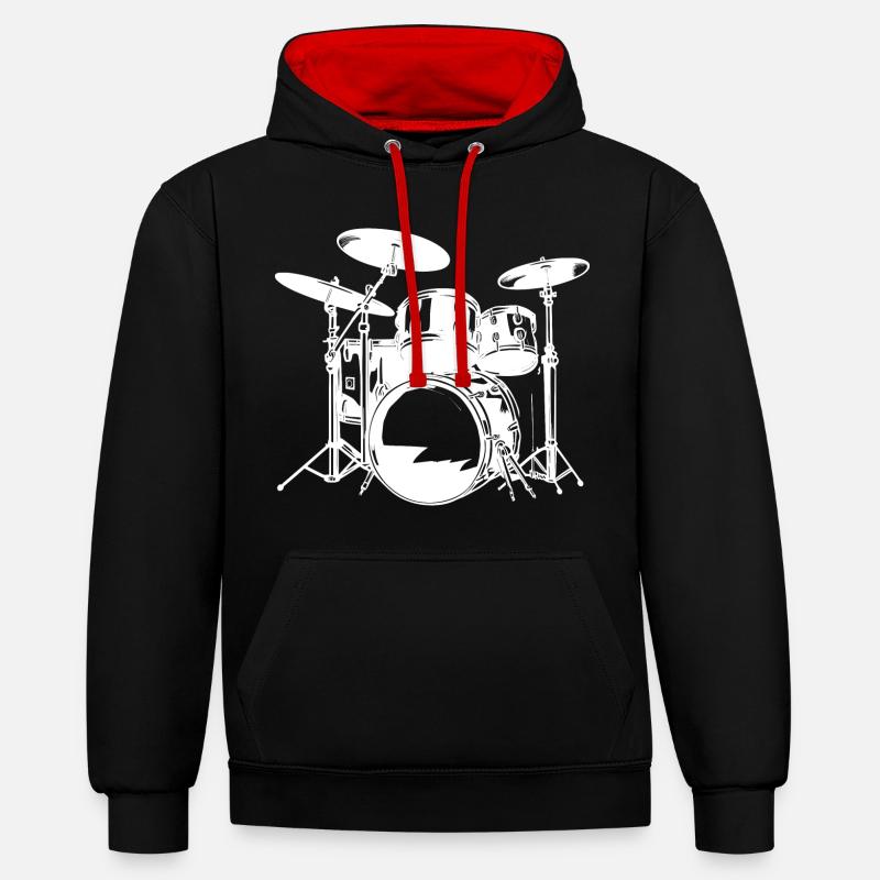 Dessin de batterie - Sweat à capuche contrasté - noir/rouge