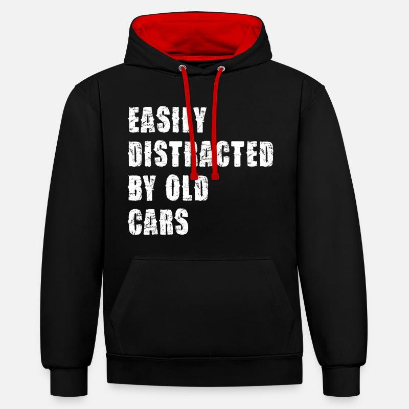 Distrait par de vieilles voitures - Sweat à capuche contrasté - noir/rouge