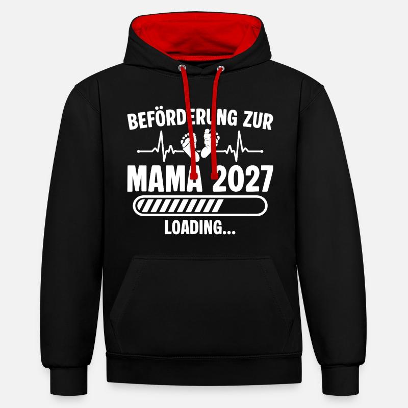 Annoncez la future future maman 2027 - Sweat à capuche contrasté - noir/rouge