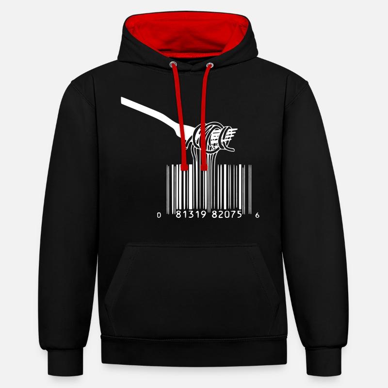 barcode fork spaghetti - Contrast hoodie - black/red