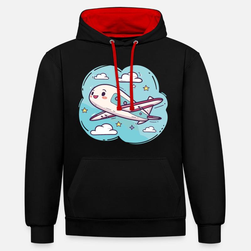 Look de bande dessinée d’avion - Sweat à capuche contrasté - noir/rouge