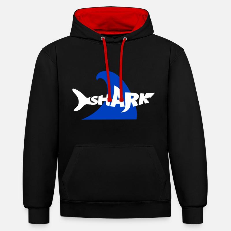 Un Requin - Sweat à capuche contrasté - noir/rouge