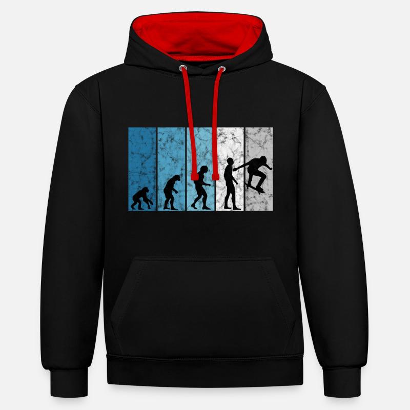 Skateboarder Skateboard Skater Evolution Skateing - Sweat à capuche contrasté - noir/rouge
