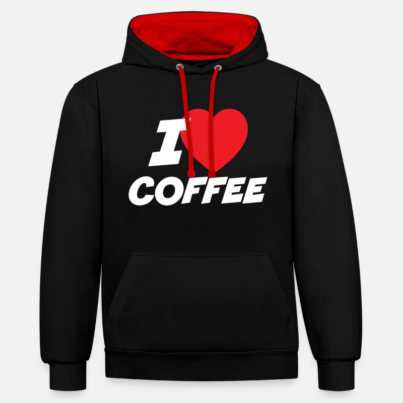 J’aime le café - Sweat à capuche contrasté - noir/rouge