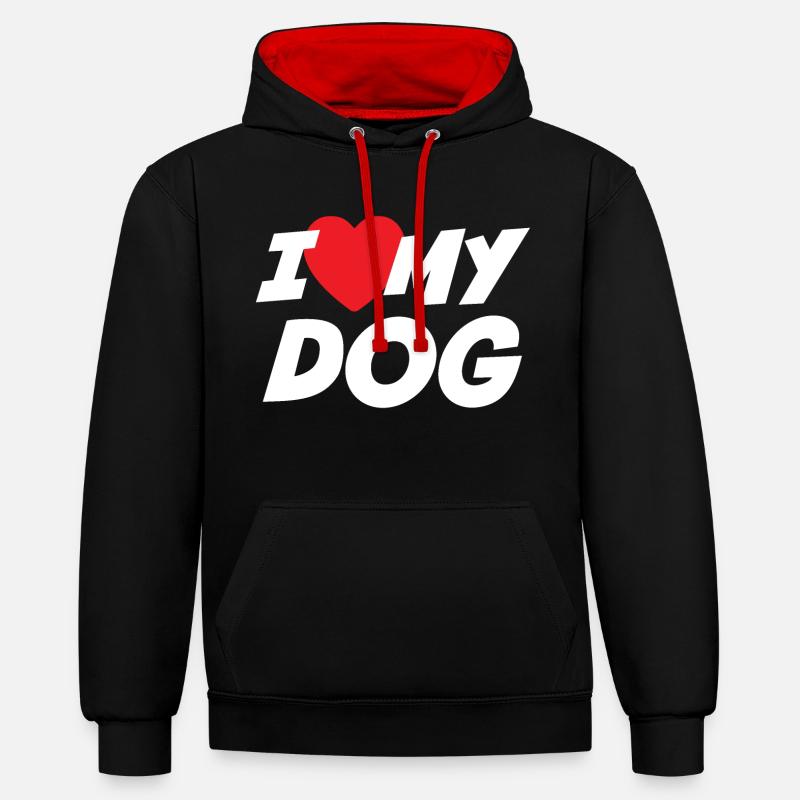 J’aime mon chien - Sweat à capuche contrasté - noir/rouge