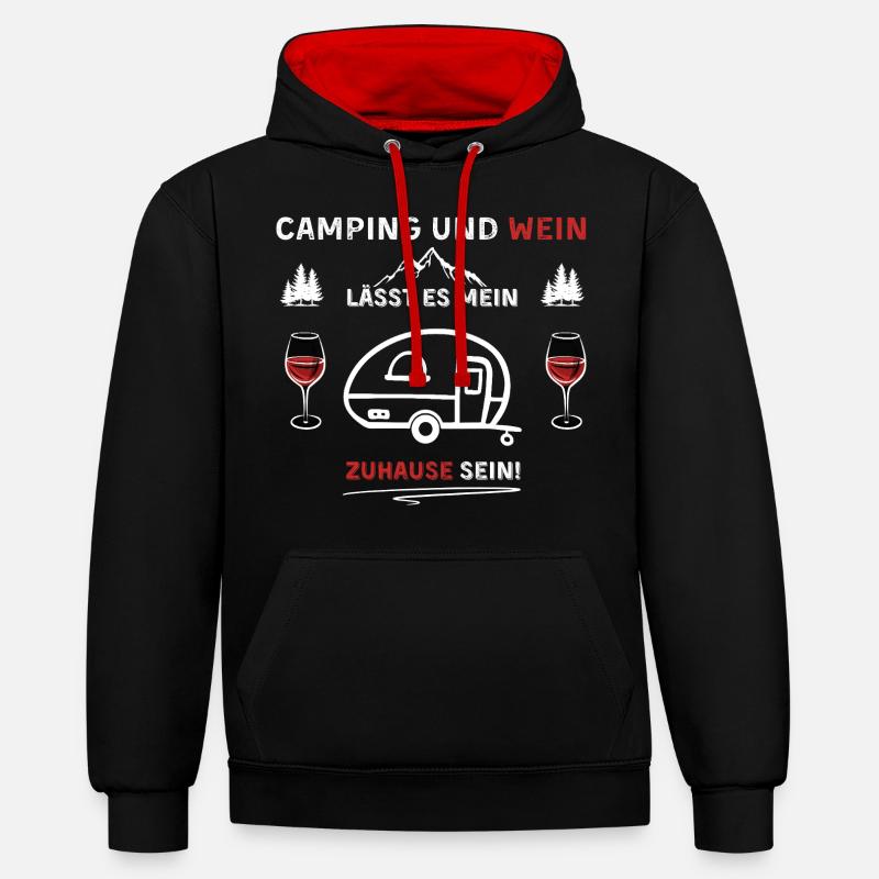 Camping et vin - Dire - Sweat à capuche contrasté - noir/rouge
