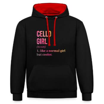 Cello Cello Cello - Kontrast-Hoodie - Schwarz/Rot - Vorne - Anna (173cm) & Nico (186cm)