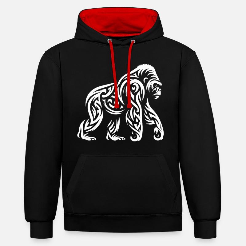 Gorille tribal - Sweat à capuche contrasté - noir/rouge