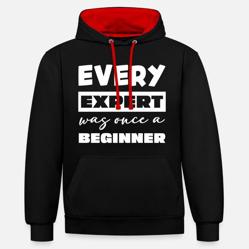Jeder Experte war einst Anfänger - Kontrast-Hoodie - Schwarz/Rot