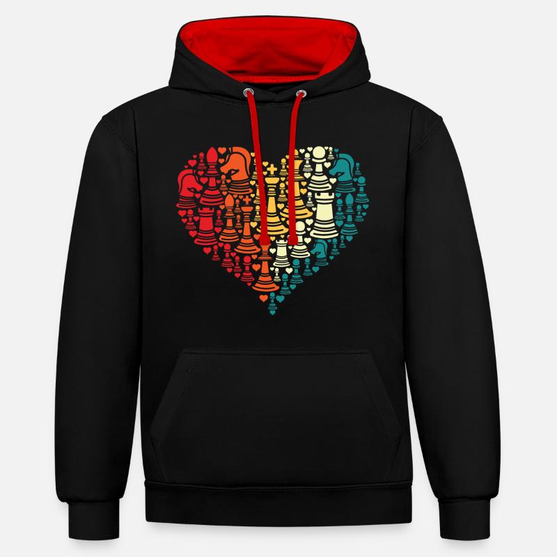 Échecs - Sweat à capuche contrasté - noir/rouge