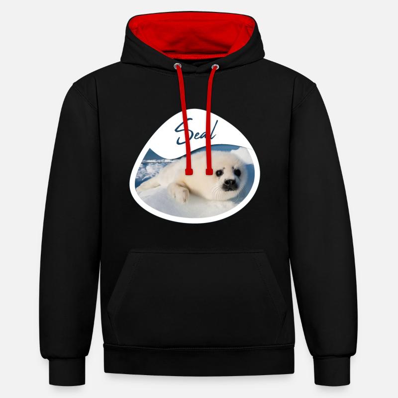 Phoque bébé phoque - Design - Sweat à capuche contrasté - noir/rouge