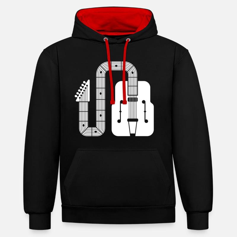Forme abstraite Guitare rétro - Sweat à capuche contrasté - noir/rouge
