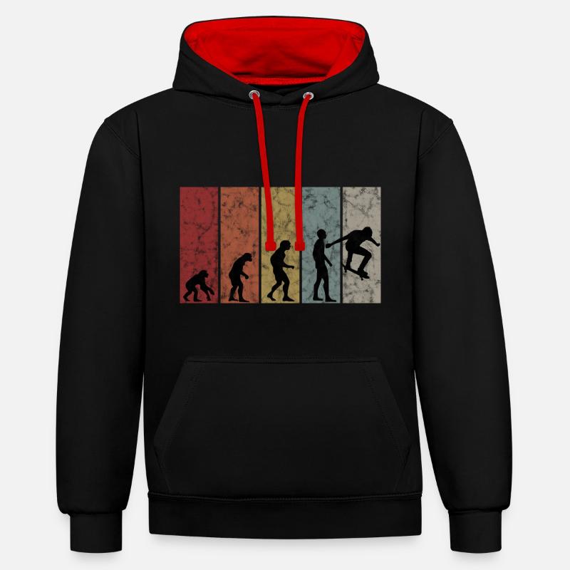 Skateboarder Skateboard Evolution Skate Skateing - Sweat à capuche contrasté - noir/rouge