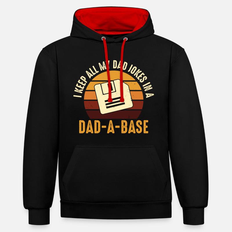 Papa Joke Disquette Rétro Design - Sweat à capuche contrasté - noir/rouge