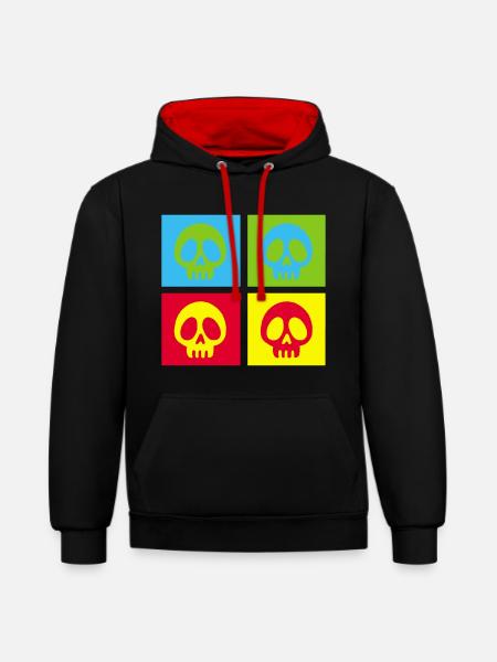 Pop art manga skull - Contrast hoodie - black/red